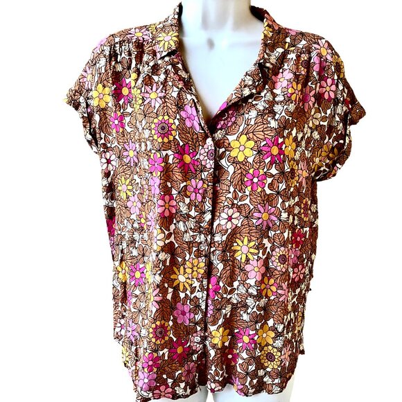 Jane & Delancey Blouse Top Button Down Gold Metallic Thread Anthropologie - Picture 3 of 9